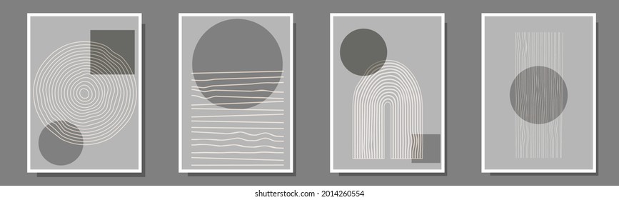 Trendy set of abstract creative minimal artistic compositions ideal for wall decoration, as postcard or brochure design, vector illustration