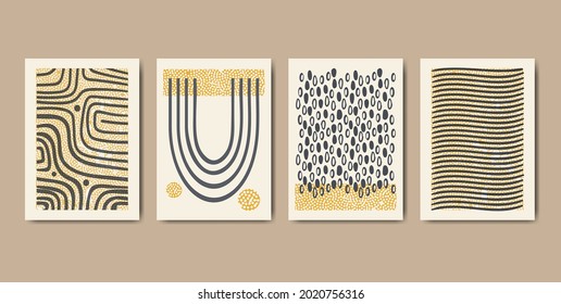 Conjunto de moda de composiciones artísticas abstractas y creativas mínimas, ideal para la decoración de paredes, como diseño postal o de folletos, ilustración vectorial