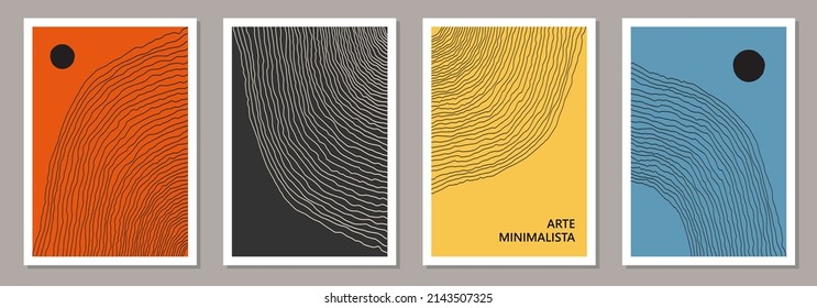 Trendy set of abstract creative minimal artistic hand sketched compositions