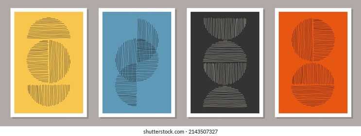 Trendy set of abstract creative minimal artistic hand sketched compositions