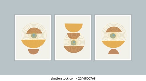 Trendy set of abstract creative minimal artistic compositions Boho wall décor. Set of Mid century modern minimalist art print with organic natural shape. 