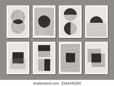 Trendy set of abstract creative minimal artistic hand sketched compositions