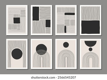 Trendy set of abstract creative minimal artistic hand sketched compositions