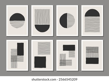 Trendy set of abstract creative minimal artistic hand sketched compositions