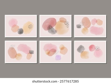 Trendy set of abstract creative minimal artistic hand painted compositions