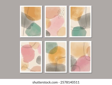 Trendy set of abstract creative minimal artistic hand painted compositions