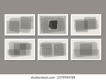 Trendy set of abstract creative minimal artistic hand painted compositions