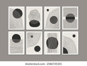 Trendy set of abstract creative minimal artistic hand sketched compositions