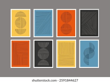 Trendy set of abstract creative minimal artistic hand sketched compositions
