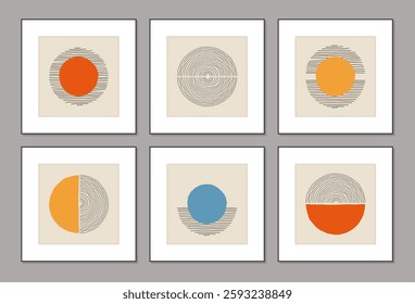 Trendy set of abstract creative minimal artistic hand sketched compositions