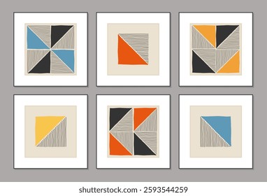 Trendy set of abstract creative minimal artistic hand sketched compositions