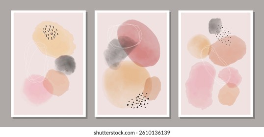 Trendy set of abstract creative minimal artistic hand painted compositions