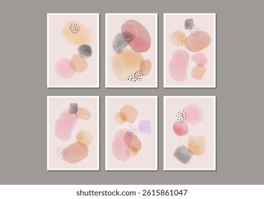 Trendy set of abstract creative minimal artistic hand painted compositions