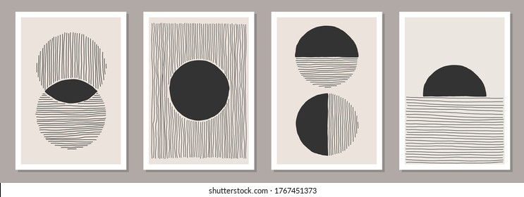Trendy set of abstract creative minimalist artistic hand painted composition ideal for wall decoration, as postcard or brochure design, vector illustration - Shutterstock ID 1767451373