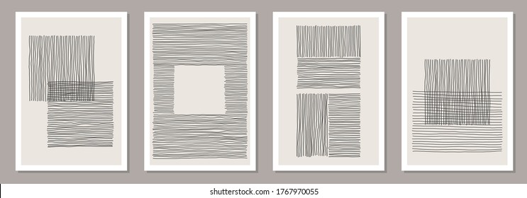 Trendy set of abstract creative minimalist artistic hand drawn composition ideal for wall decoration, as postcard or brochure design, vector illustration