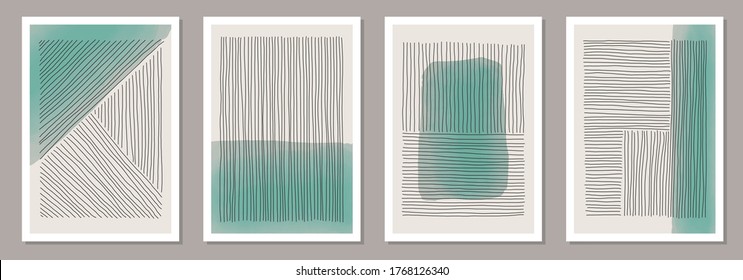 Trendy Set von abstrakter kreativer minimalistischer handgemalt Komposition, ideal für die Wanddekoration, als Postkarte oder Broschüren Design, Vektorgrafik
