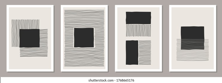Trendy set of abstract creative minimalist artistic hand drawn composition ideal for wall decoration, as postcard or brochure design, vector illustration