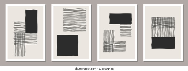 Trendy set of abstract creative minimalist artistic hand drawn composition ideal for wall decoration, as postcard or brochure design, vector illustration