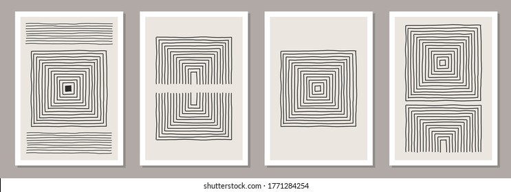 Trendy set of abstract creative minimalist artistic hand drawn composition ideal for wall decoration, as postcard or brochure design, vector illustration