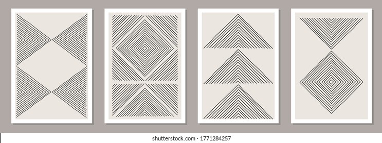 Trendy set of abstract creative minimalist artistic hand drawn composition ideal for wall decoration, as postcard or brochure design, vector illustration