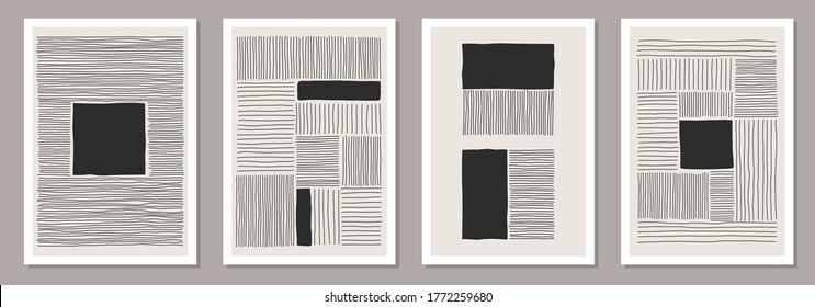 Trendy set of abstract creative minimalist artistic hand drawn composition ideal for wall decoration, as postcard or brochure design, vector illustration