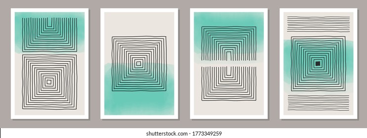 Trendy set of abstract creative minimalist artistic hand drawn composition ideal for wall decoration, as postcard or brochure design, vector illustration