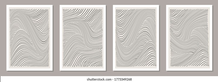 Trendy set of abstract creative minimalist artistic hand drawn line art composition ideal for wall decoration, as postcard or brochure design, vector illustration