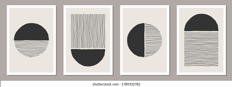 Trendy set of abstract creative minimalist artistic hand painted composition ideal for wall decoration, as postcard or brochure design, vector illustration - Shutterstock ID 1789332782