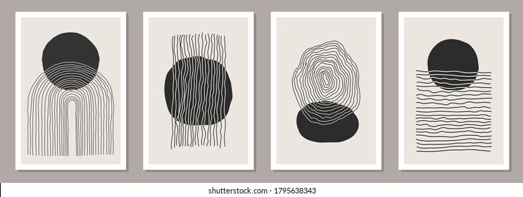 Trendy set of abstract creative minimalist artistic hand painted composition ideal for wall decoration, as postcard or brochure design, vector illustration - Shutterstock ID 1795638343