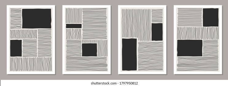 Trendy set of abstract creative minimalist artistic hand drawn composition ideal for wall decoration, as postcard or brochure design, vector illustration