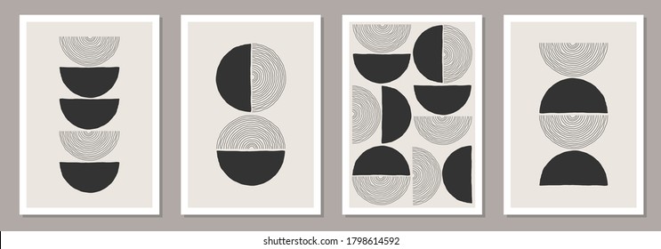 Trendy Set Of Abstract Creative Minimalist Artistic Hand Drawn Compositions Ideal For Wall Decoration, As Postcard Or Brochure Design, Vector Illustration