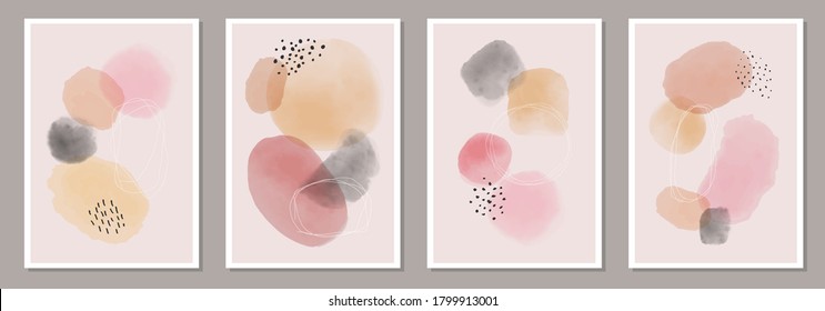 Trendy set of abstract creative minimalist watercolor artistic hand painted composition ideal for wall decoration, for social media background or brochure design, vector illustration