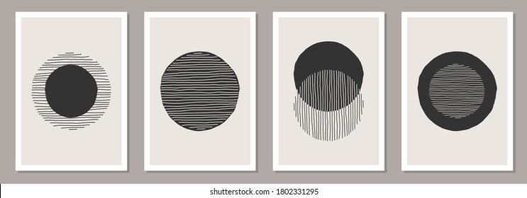 Trendy Set von abstrakten kreativen minimalistischen künstlerischen Kompositionen, ideal für die Wanddekoration, wie Postkarte oder Broschüren Design, Vektorgrafik