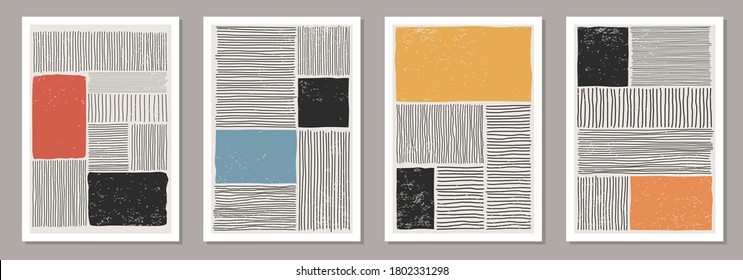 Trendy set of abstract creative minimalist artistic hand drawn composition ideal for wall decoration, as postcard or brochure design, vector illustration