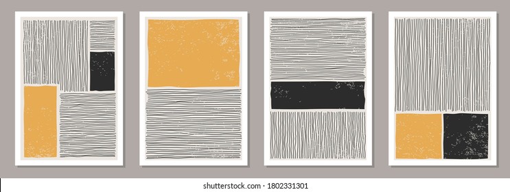 Trendy set of abstract creative minimalist artistic hand drawn composition ideal for wall decoration, as postcard or brochure design, vector illustration