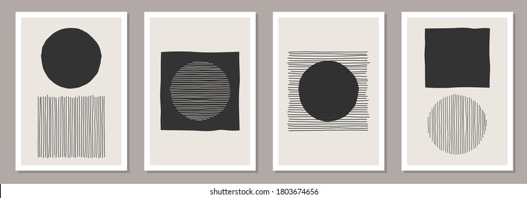 Trendy set of abstract creative minimalist artistic hand drawn compositions ideal for wall decoration, as postcard or brochure design, vector illustration - Shutterstock ID 1803674656