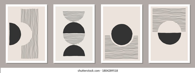 Trendy set of abstract creative minimalist artistic hand drawn compositions ideal for wall decoration, as postcard or brochure design, vector illustration - Shutterstock ID 1804289518