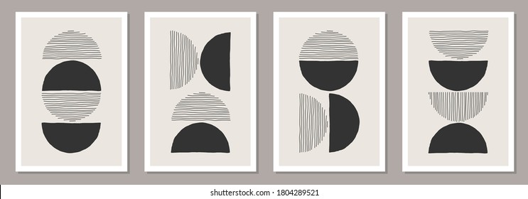 Trendy set of abstract creative minimalist artistic hand drawn compositions ideal for wall decoration, as postcard or brochure design, vector illustration