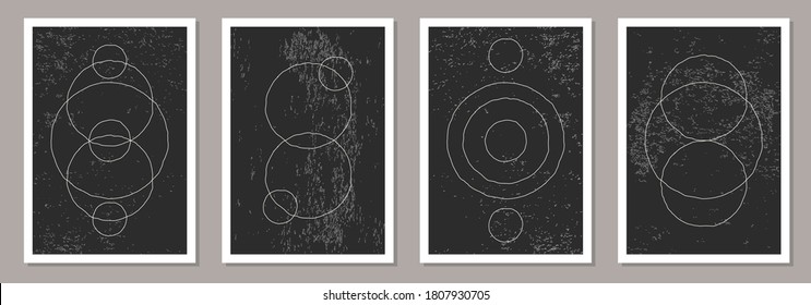 Trendy set of abstract creative minimalist artistic hand drawn composition ideal for wall decoration, as poster or brochure design, vector illustration