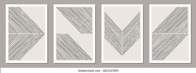 Trendy set of abstract creative minimalist artistic hand drawn composition ideal for wall decoration, as postcard or brochure design, vector illustration