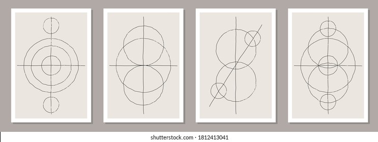 Trendy set of abstract creative minimalist artistic hand drawn composition ideal for wall decoration, as poster or brochure design, vector illustration