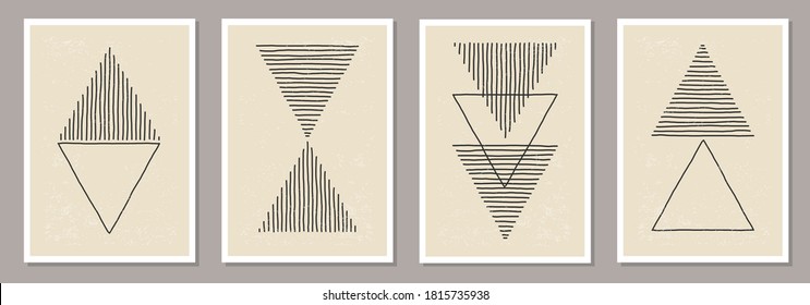 Trendy set of abstract creative minimalist artistic hand drawn composition ideal for wall decoration, as postcard or brochure design, vector illustration