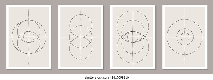 Trendy set of abstract creative minimalist artistic hand drawn composition ideal for wall decoration, as poster or brochure design, vector illustration
