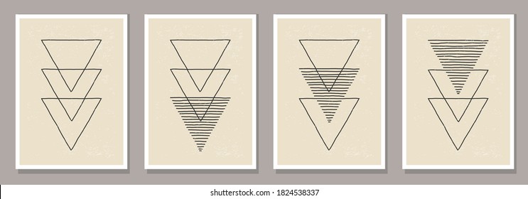 Trendy set of abstract creative minimalist artistic hand drawn composition ideal for wall decoration, as postcard or brochure design, vector illustration