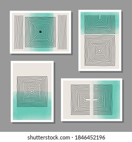 Trendy set of abstract creative minimalist artistic hand painted composition ideal for art gallery, wall decoration, interior design, vector illustration