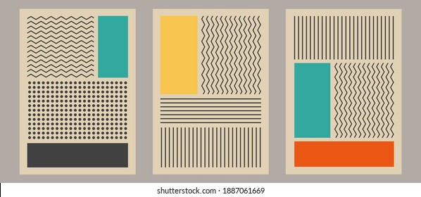 	
Conjunto de moda de composición artística abstracta creativa minimalista con rectángulos y rayas de patrón ideal para la decoración de paredes, como diseño postal o de folleto, ilustración vectorial. Decoración Art Print.
