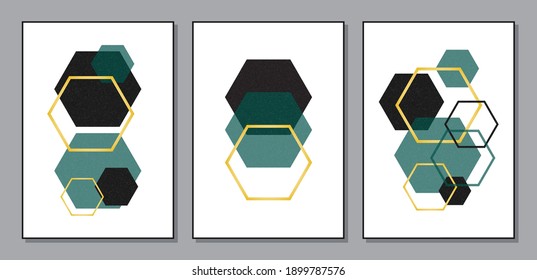 Conjunto moderno de composiciones geométricas artísticas abstractas y creativas, ideal para galería de arte, decoración de paredes, diseño interior, ilustración vectorial