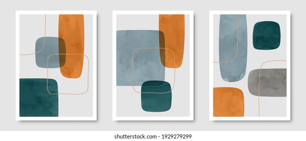 Trendy set of abstract creative minimalist artistic hand painted composition ideal for wall decoration, as postcard or brochure design, eps10 vector illustration.