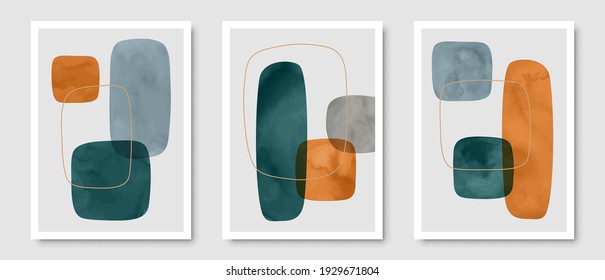 Trendy set of abstract creative minimalist artistic hand painted composition ideal for wall decoration, as postcard or brochure design, eps10 vector illustration.