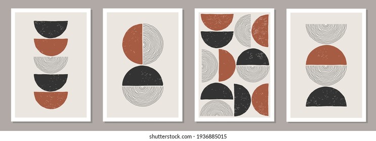 Trendy set of abstract creative minimalist artistic hand drawn composition